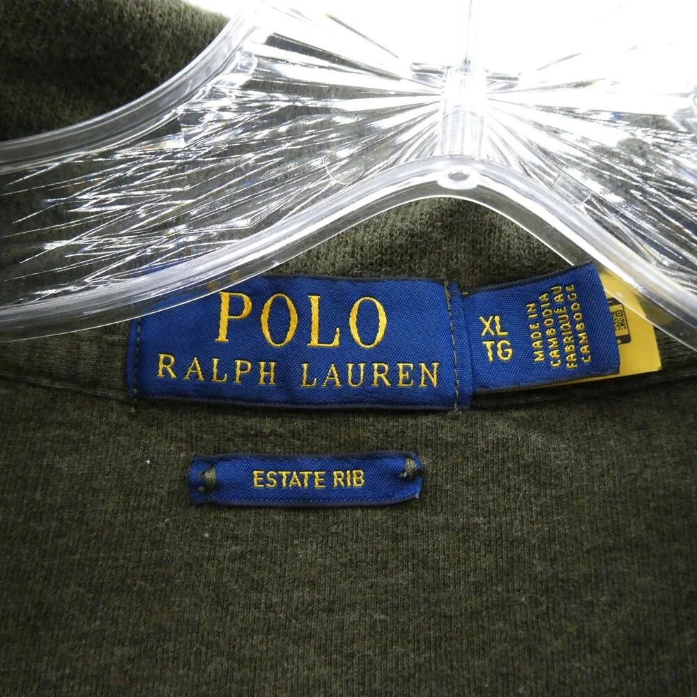 Polo‎ Ralph Lauren Sweater XL Mens Green Estate Rib 1/4 Zip 100% Cotton Preppy